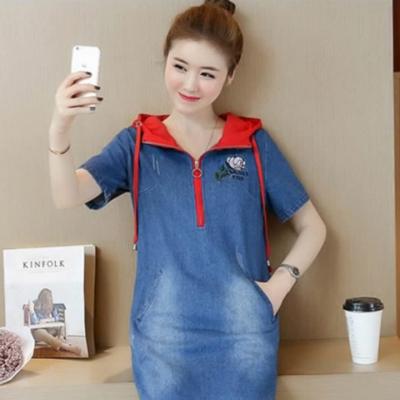 ĐẦM JEAN NỮ ĐẸP CÓ NÓN THÊU HOA HỒNG - NJ239
